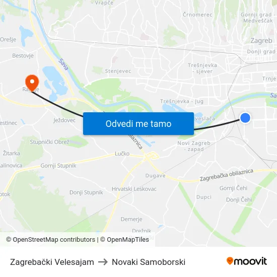 Zagrebački Velesajam to Novaki Samoborski map