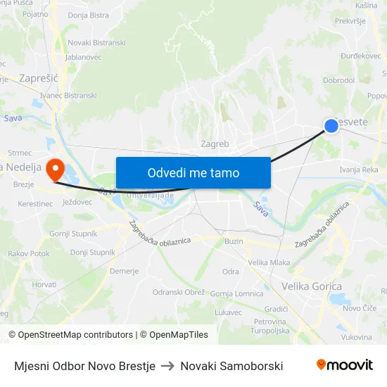 Mjesni Odbor Novo Brestje to Novaki Samoborski map