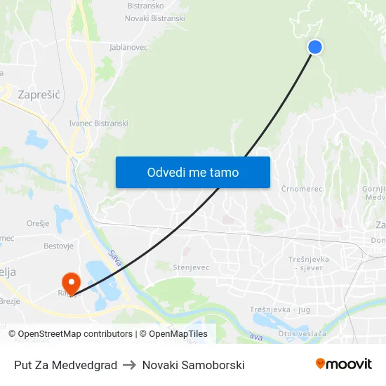 Put Za Medvedgrad to Novaki Samoborski map