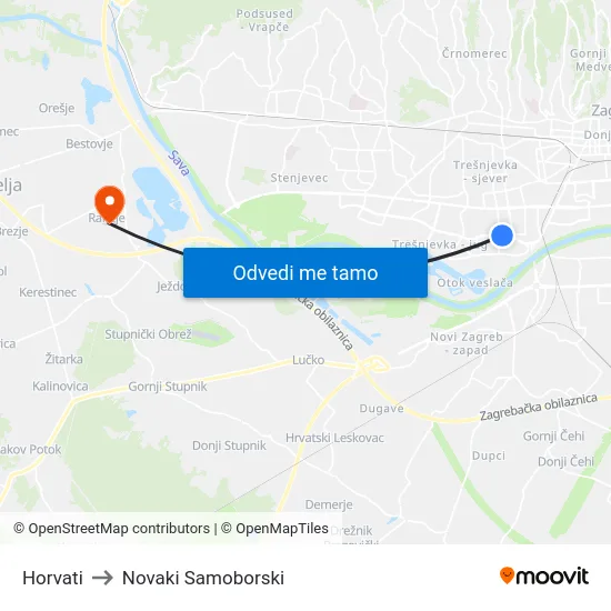 Horvati to Novaki Samoborski map