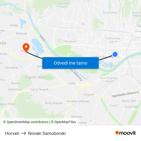 Horvati to Novaki Samoborski map