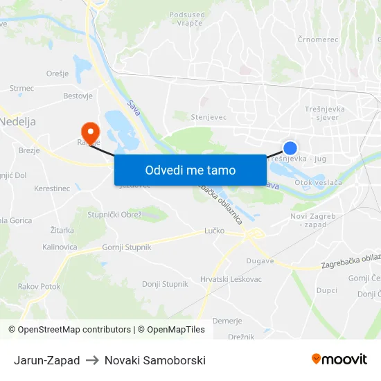 Jarun-Zapad to Novaki Samoborski map