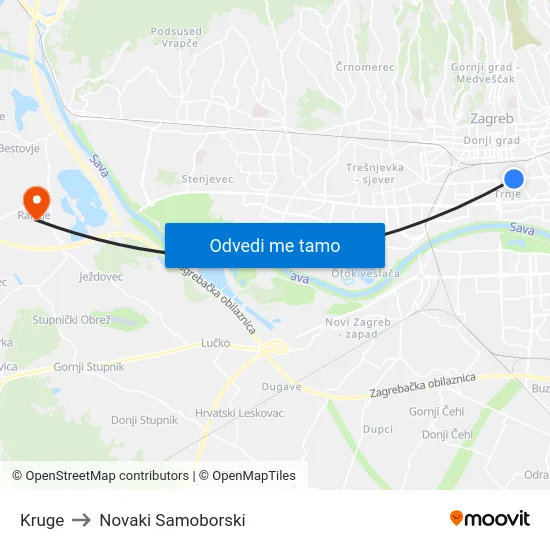Kruge to Novaki Samoborski map