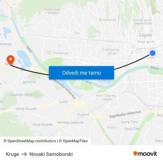 Kruge to Novaki Samoborski map