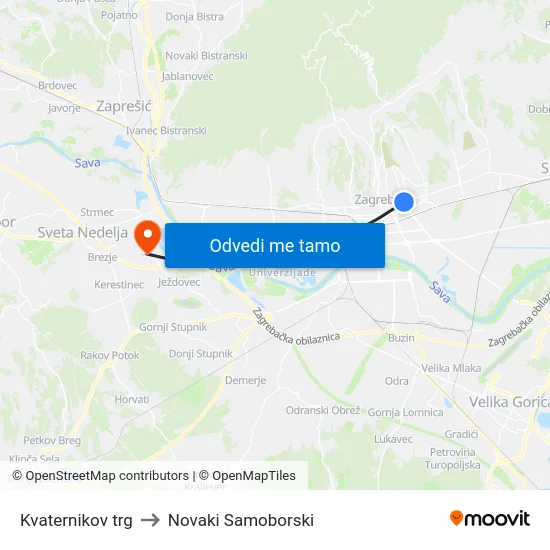 Kvaternikov trg to Novaki Samoborski map