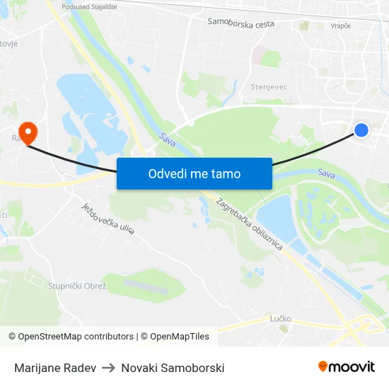 Marijane Radev to Novaki Samoborski map