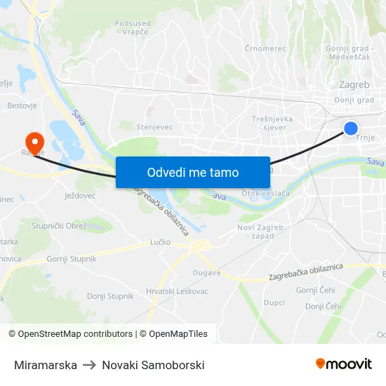 Miramarska to Novaki Samoborski map