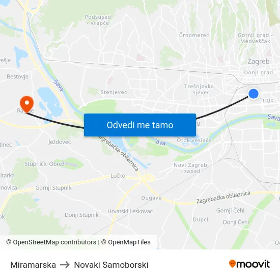 Miramarska to Novaki Samoborski map