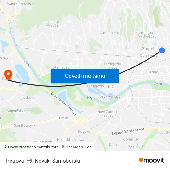 Petrova to Novaki Samoborski map