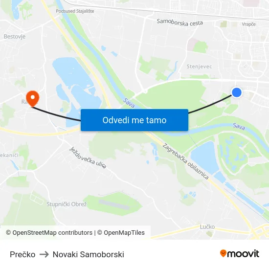 Prečko to Novaki Samoborski map