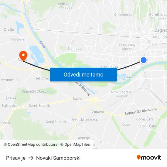Prisavlje to Novaki Samoborski map