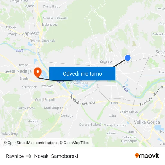 Ravnice to Novaki Samoborski map