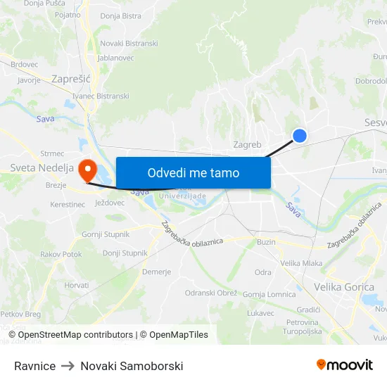 Ravnice to Novaki Samoborski map