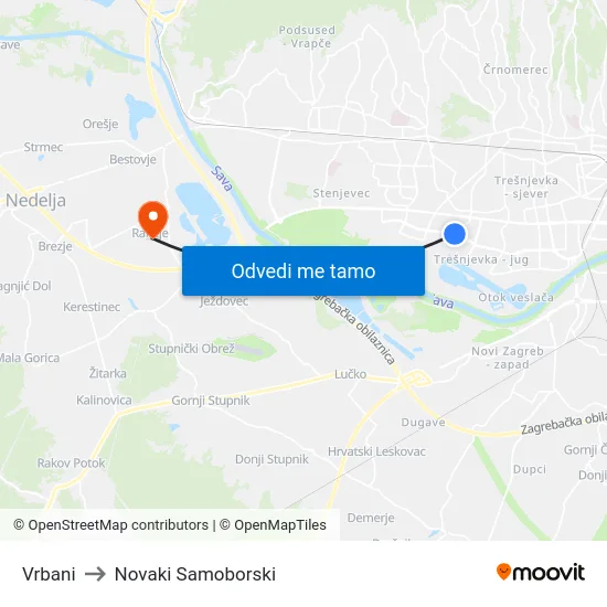 Vrbani to Novaki Samoborski map