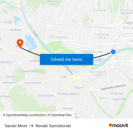 Savski Most to Novaki Samoborski map