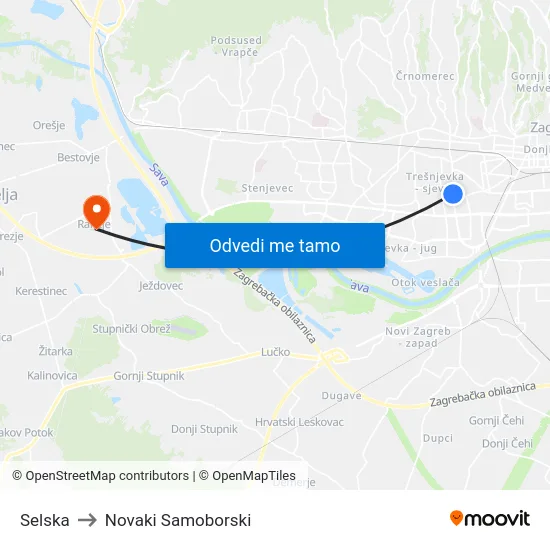 Selska to Novaki Samoborski map