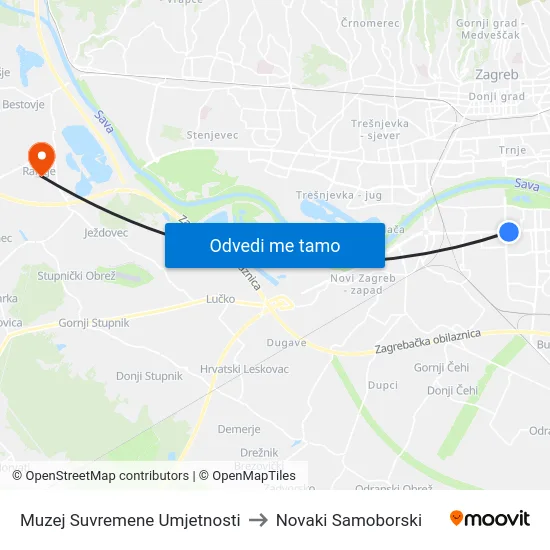 Muzej Suvremene Umjetnosti to Novaki Samoborski map