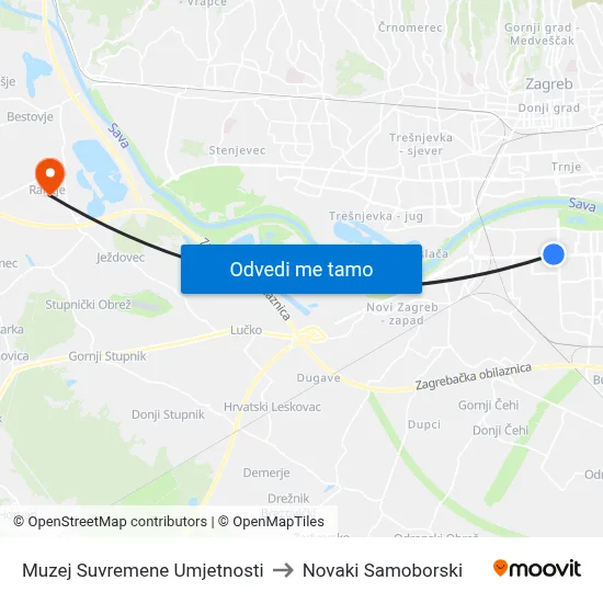Muzej Suvremene Umjetnosti to Novaki Samoborski map