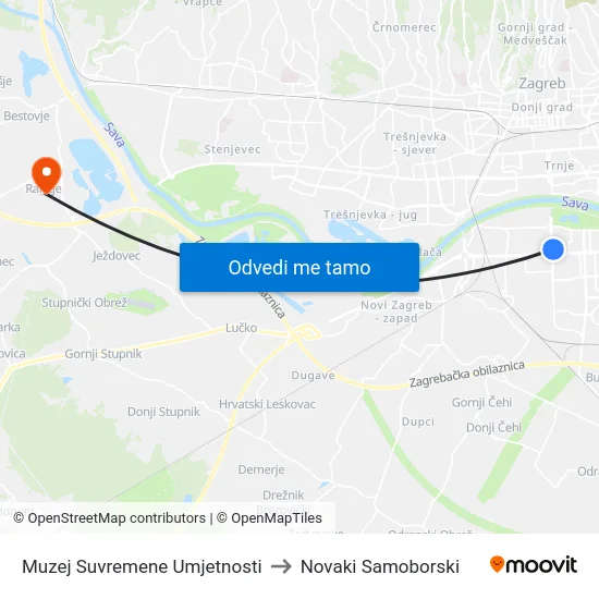Muzej Suvremene Umjetnosti to Novaki Samoborski map