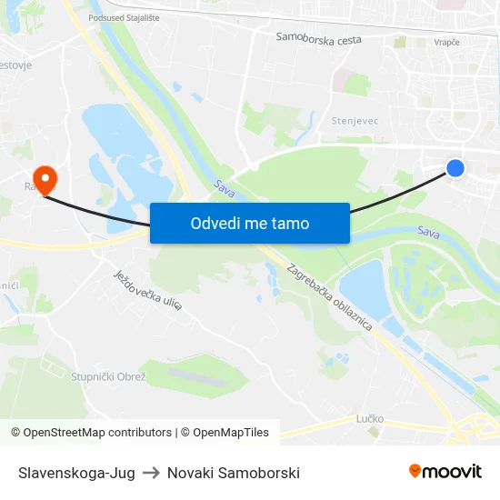 Slavenskoga-Jug to Novaki Samoborski map