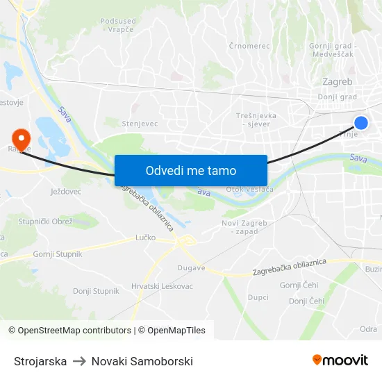 Strojarska to Novaki Samoborski map