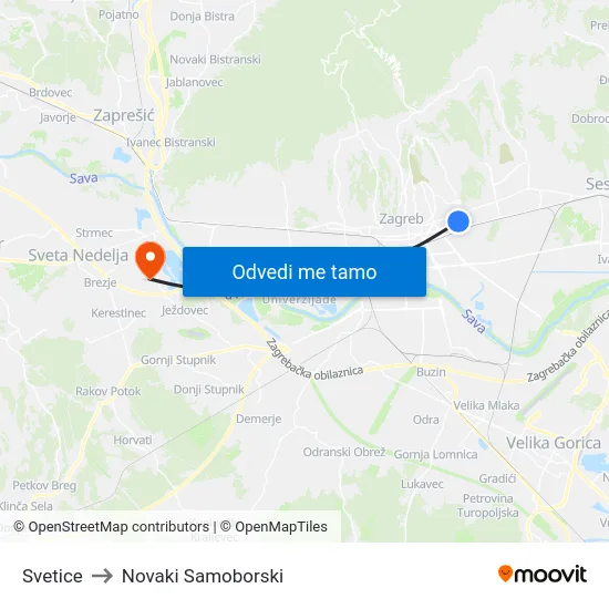 Svetice to Novaki Samoborski map