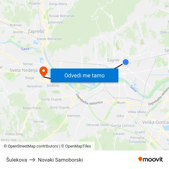 Šulekova to Novaki Samoborski map