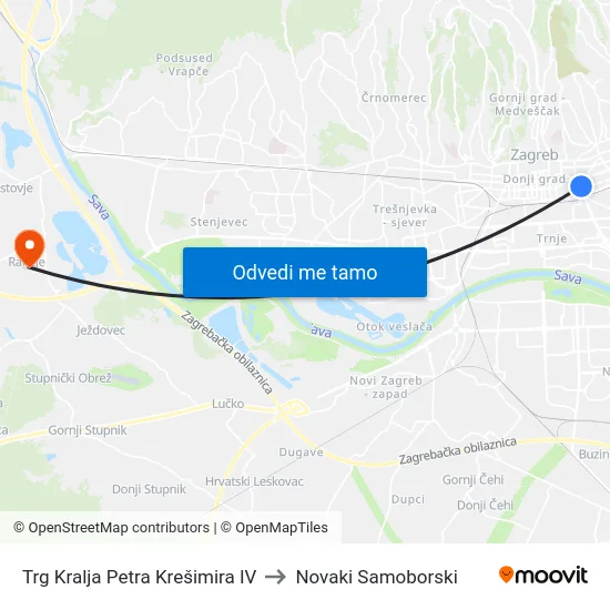 Trg Kralja Petra Krešimira IV to Novaki Samoborski map