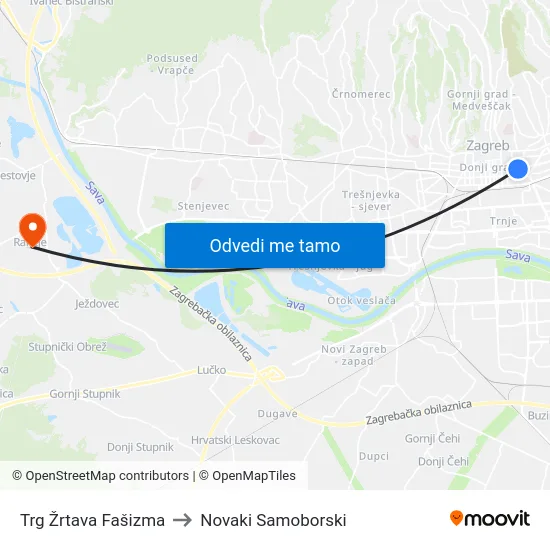 Trg Žrtava Fašizma to Novaki Samoborski map