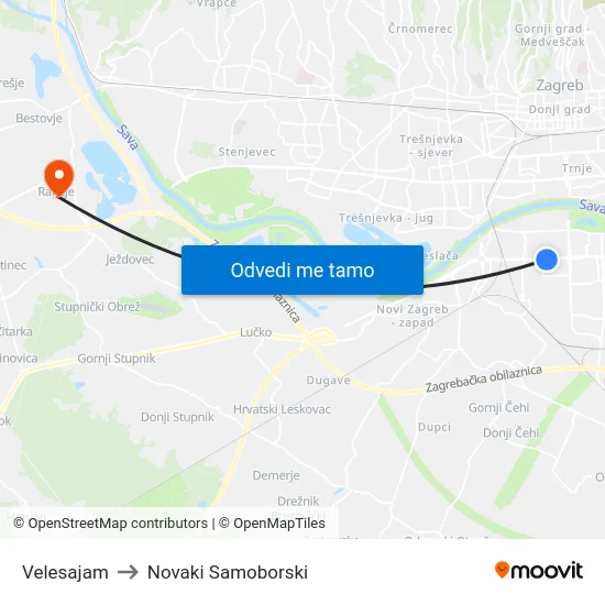 Velesajam to Novaki Samoborski map