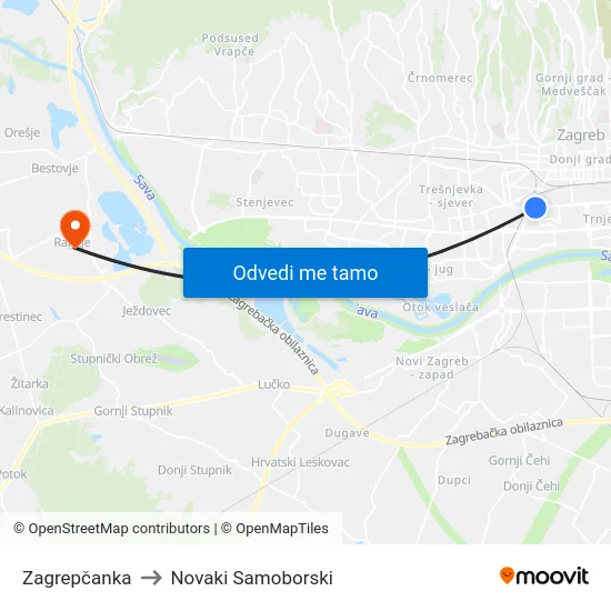 Zagrepčanka to Novaki Samoborski map