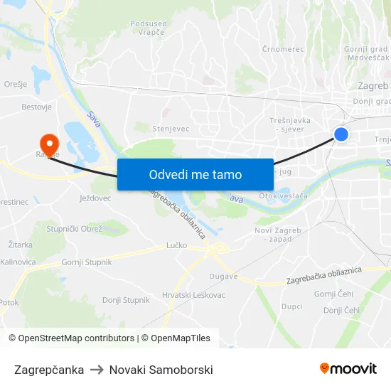 Zagrepčanka to Novaki Samoborski map