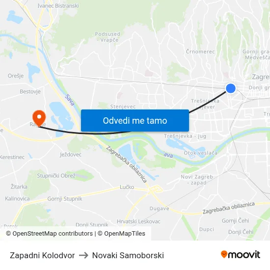 Zapadni Kolodvor to Novaki Samoborski map