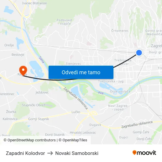 Zapadni Kolodvor to Novaki Samoborski map