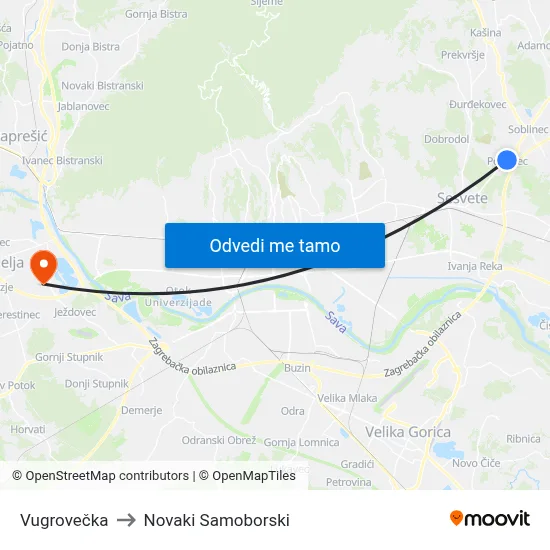 Vugrovečka to Novaki Samoborski map
