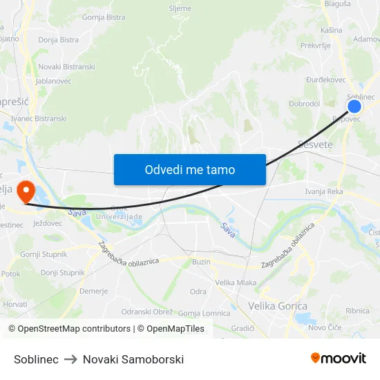 Soblinec to Novaki Samoborski map
