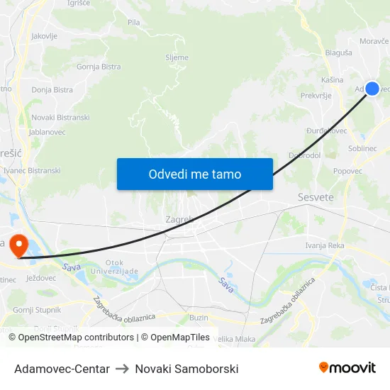 Adamovec-Centar to Novaki Samoborski map