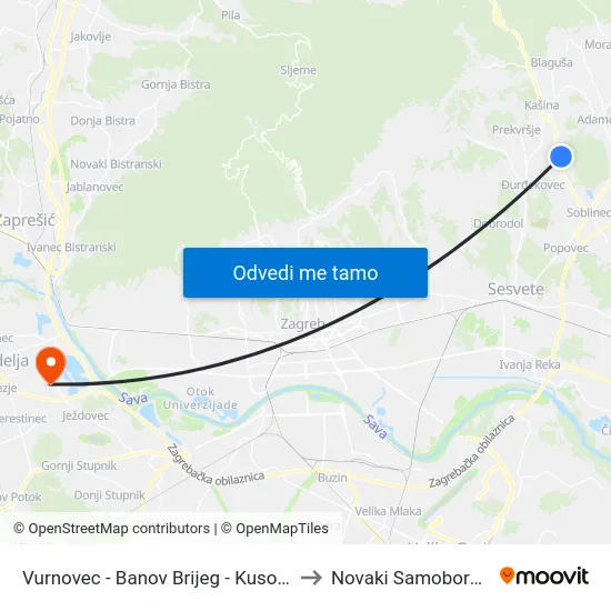 Vurnovec - Banov Brijeg - Kusova to Novaki Samoborski map