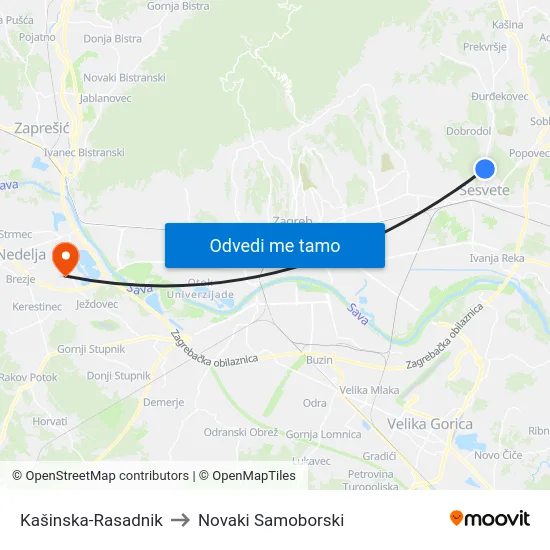 Kašinska-Rasadnik to Novaki Samoborski map