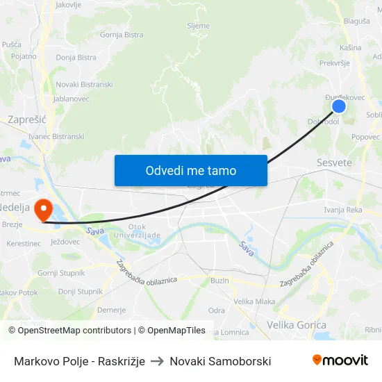 Markovo Polje - Raskrižje to Novaki Samoborski map