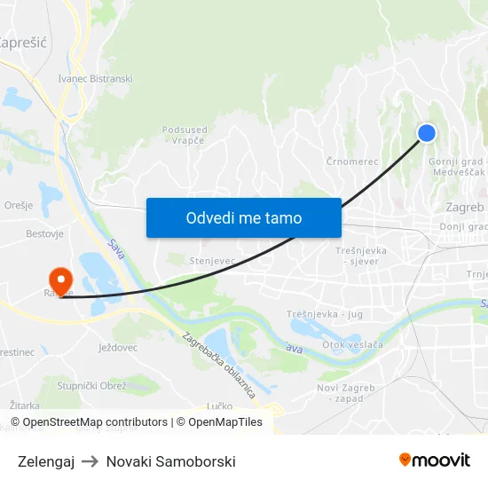 Zelengaj to Novaki Samoborski map