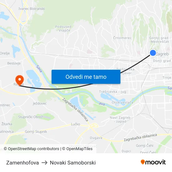 Zamenhofova to Novaki Samoborski map