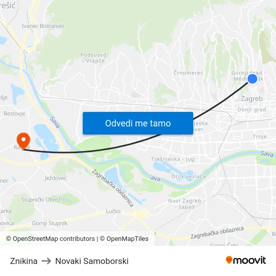 Znikina to Novaki Samoborski map