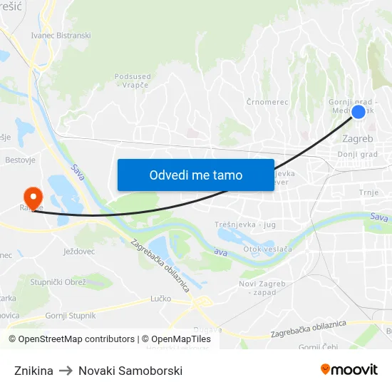 Znikina to Novaki Samoborski map