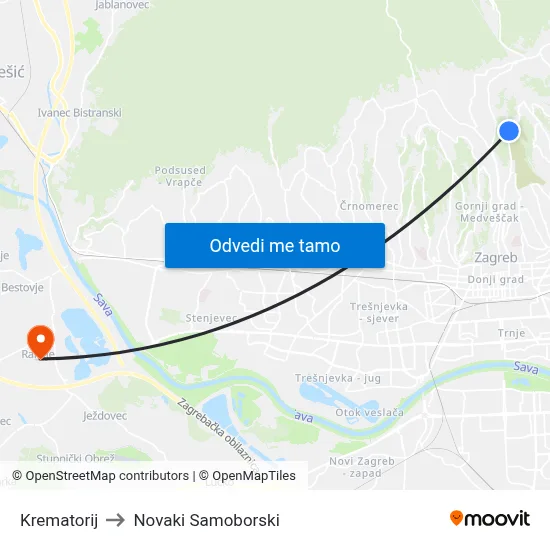 Krematorij to Novaki Samoborski map