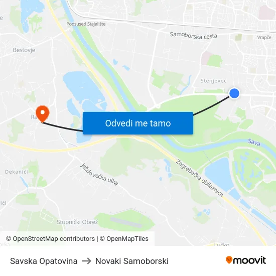 Savska Opatovina to Novaki Samoborski map