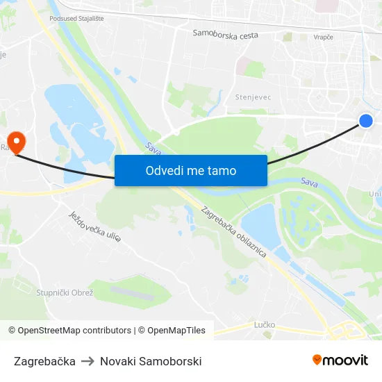 Zagrebačka to Novaki Samoborski map