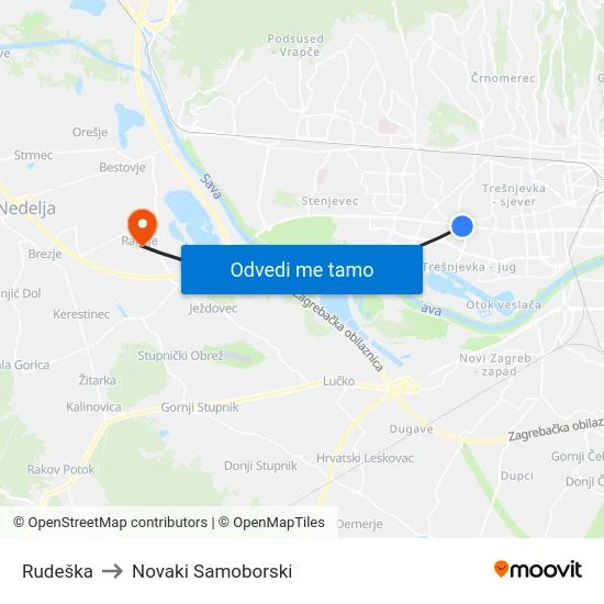 Rudeška to Novaki Samoborski map