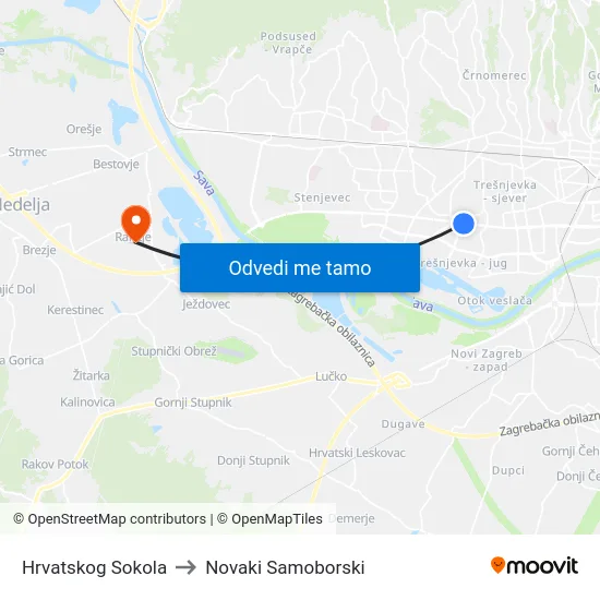 Hrvatskog Sokola to Novaki Samoborski map