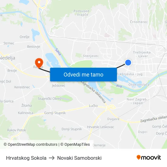 Hrvatskog Sokola to Novaki Samoborski map